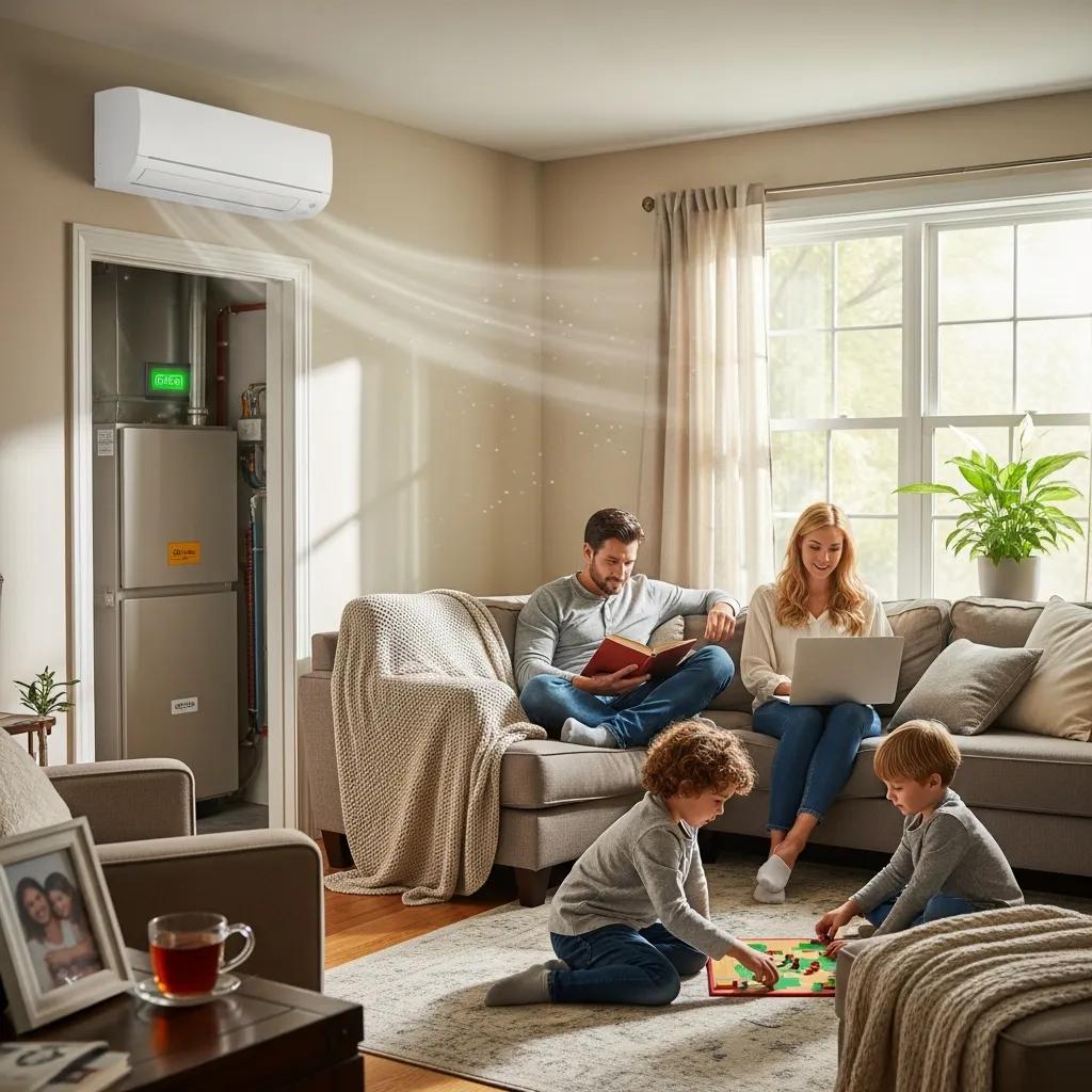 Modern HVAC system in a cozy home, emphasizing comfort and efficiency